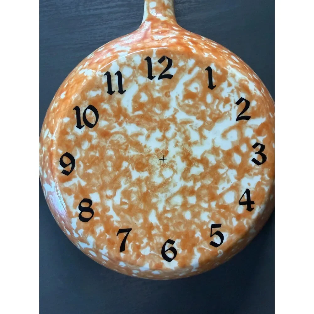 Vintage Stangl Pottery Town & Country Orange Spongeware Skillet Clock Face 9x8.5